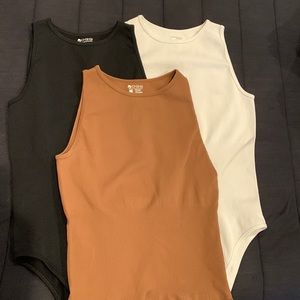 OQQ Set of 3 High Neck Tank Body Suits Large